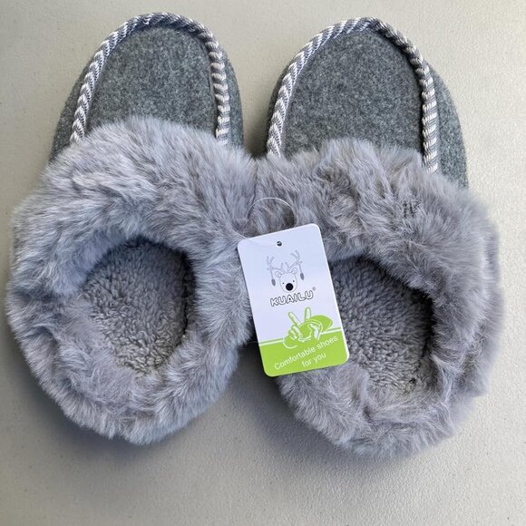 🆕Womens Grey Memory Foam Cozy Fluff Plush Comfy House Winter Slippers - Picture 3 of 11